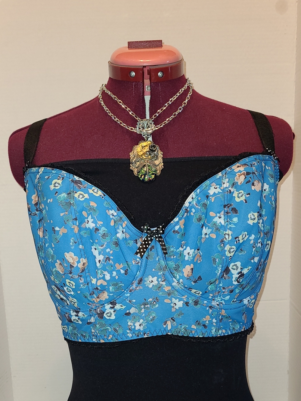 Freya BOUTIQUE LARGE CUP Blue Floral Bustier Crop Top 35FF